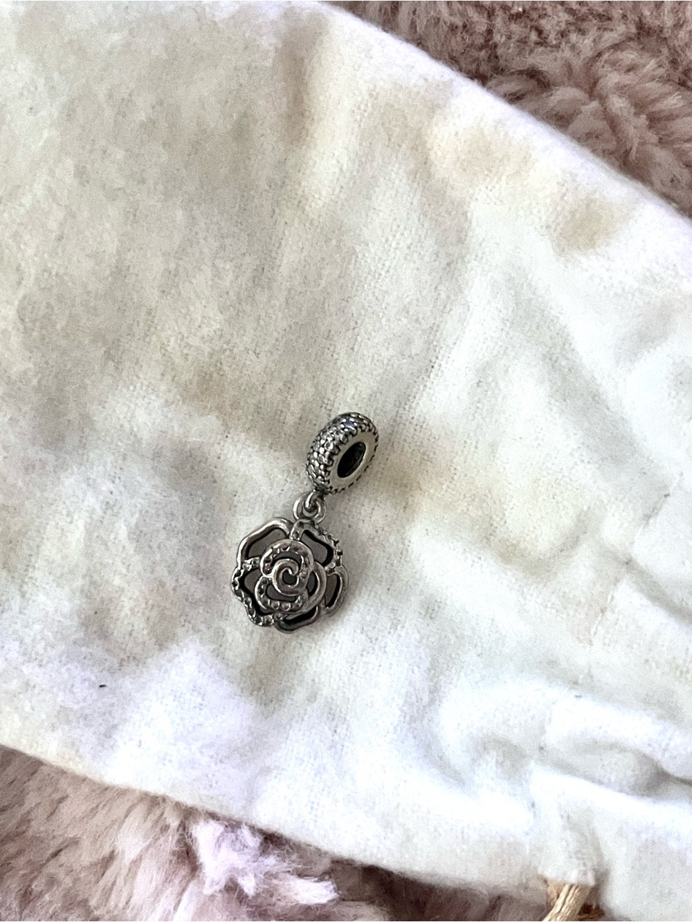 Pandora Sterling Silver Rose Dangle Charm - Silver